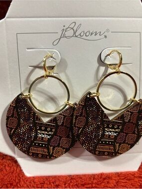 Retired J Bloom Gold Hoop and Brown Patterned Statement Earrings